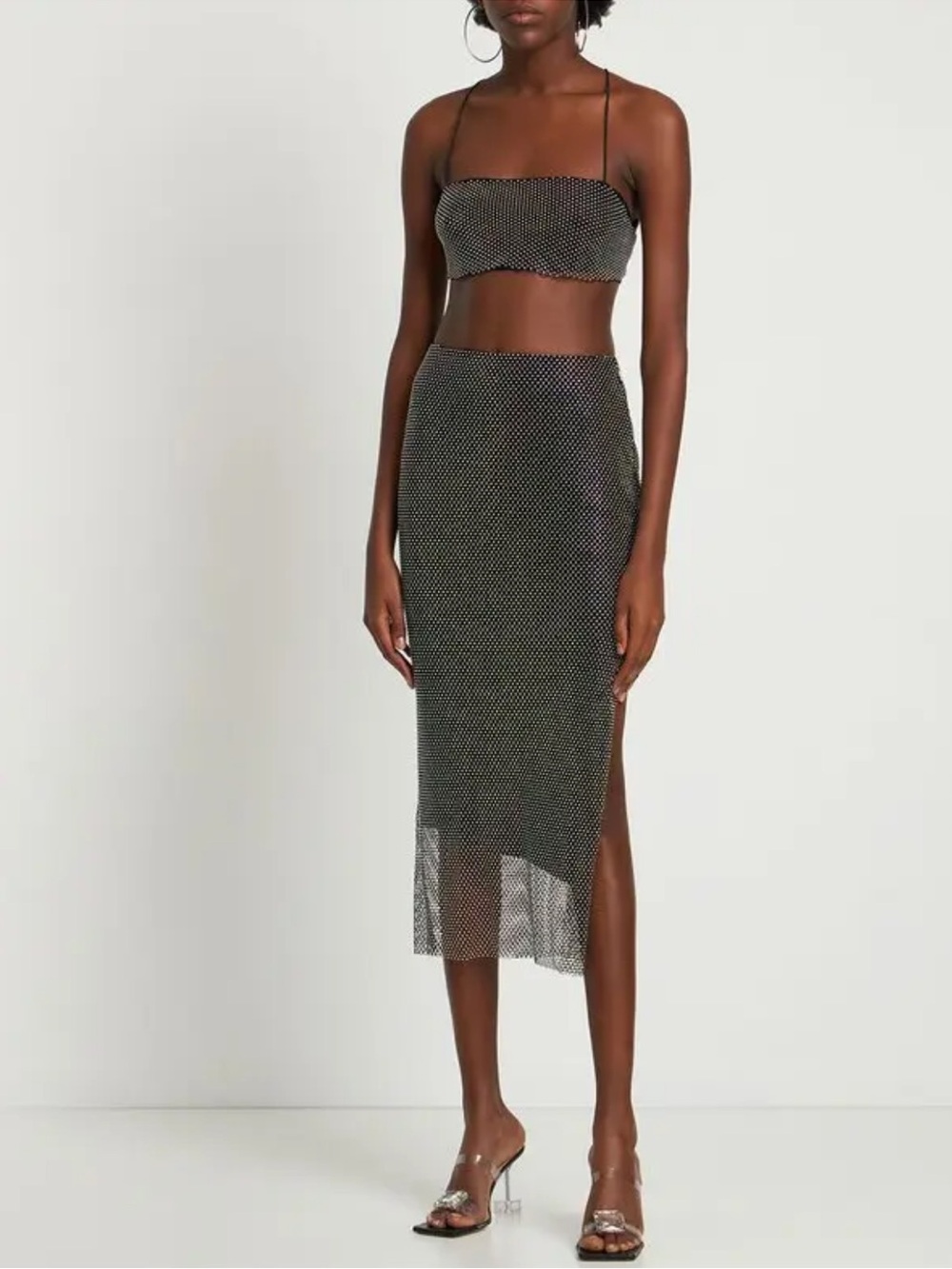 Rotate Birger Christensen NWT caitlyn crystal mesh maxi skirt + crop top size 34